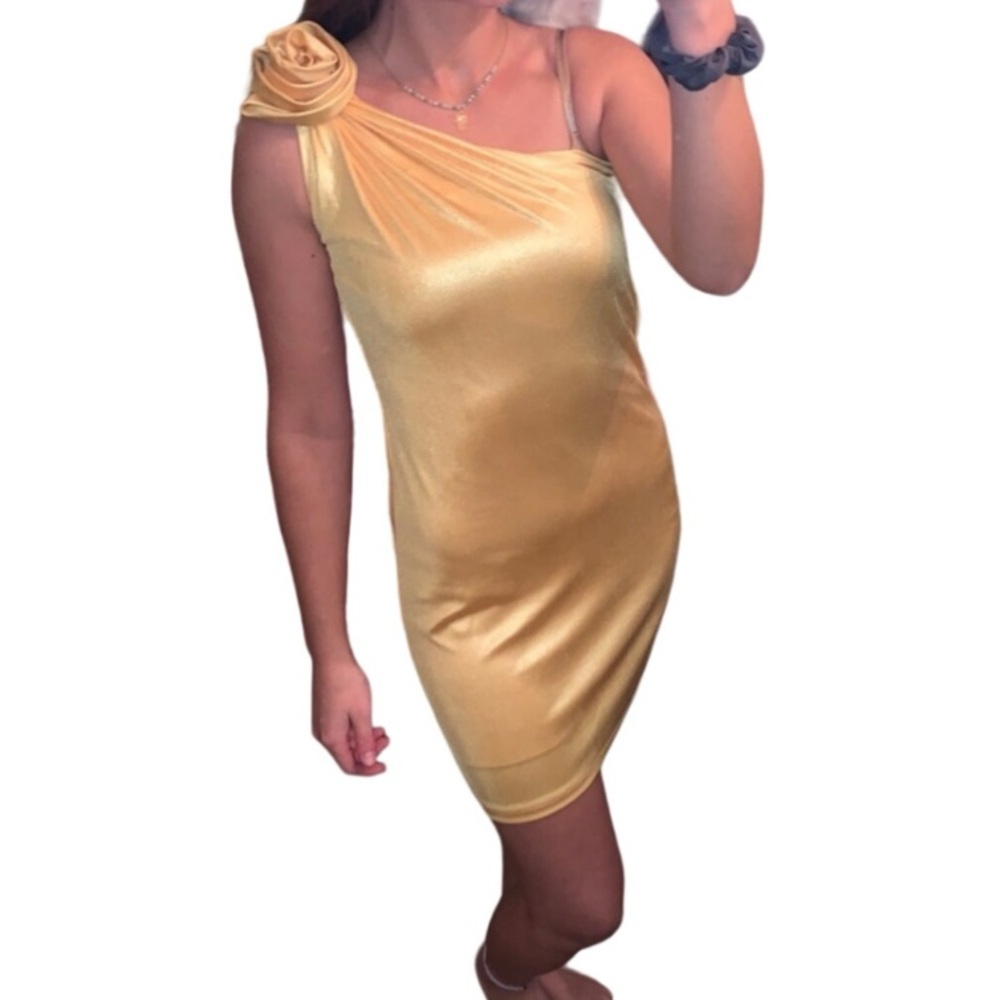 Unyx One Shoulder Yellow Flower Mini Dress